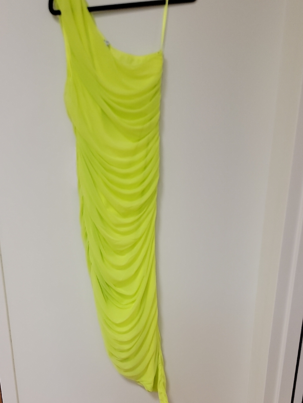 Fashion Nova Neon Lime One-Shoulder Draped Maxi Dress